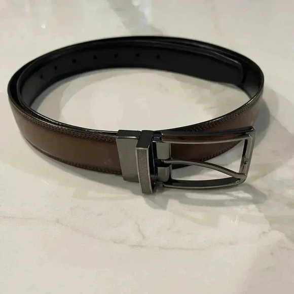 Perry Ellis Reversible Faux Leather Belt Black/ Brown Men’s Size 36/80 - Picture 1 of 7